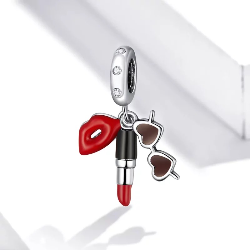(imagen para) Pendiente de lápiz labial y gafas de sol plateadas estilo Pandora - BSC346 - Ver 4