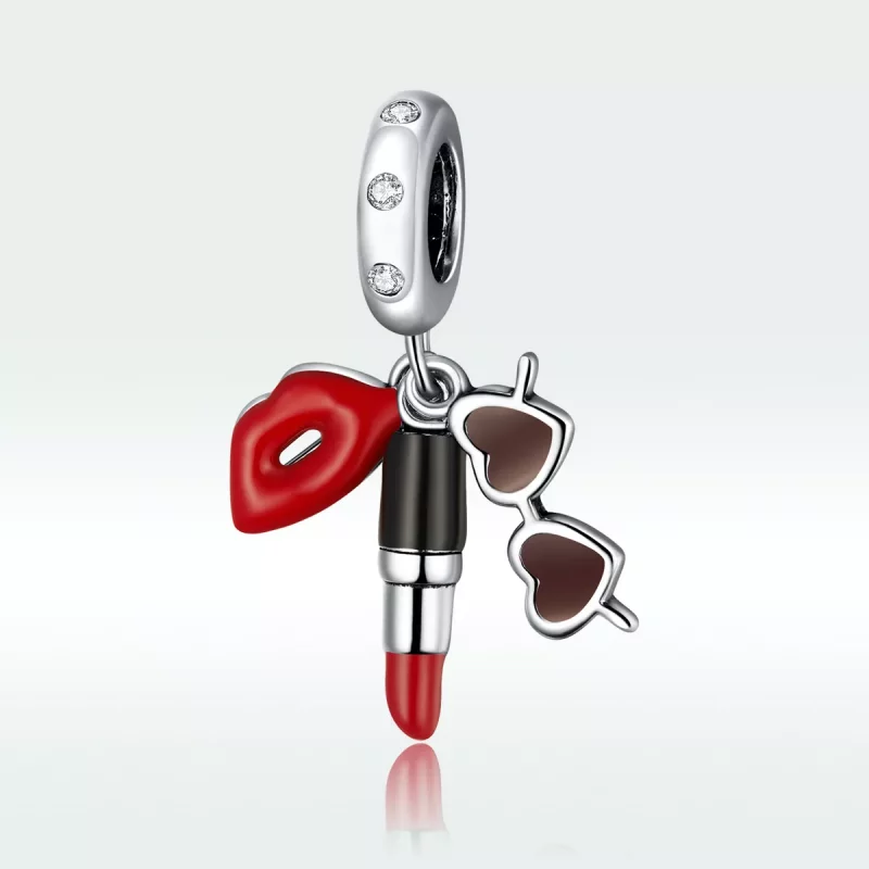 (imagen para) Pendiente de lápiz labial y gafas de sol plateadas estilo Pandora - BSC346 - Ver 5