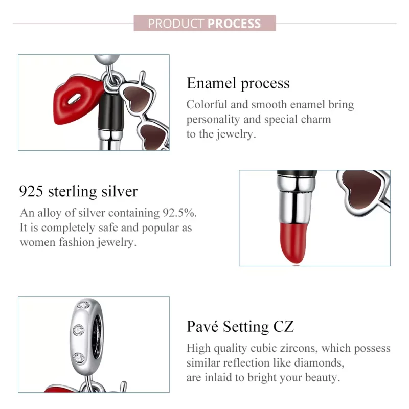 (imagen para) Pendiente de lápiz labial y gafas de sol plateadas estilo Pandora - BSC346 - Ver 7
