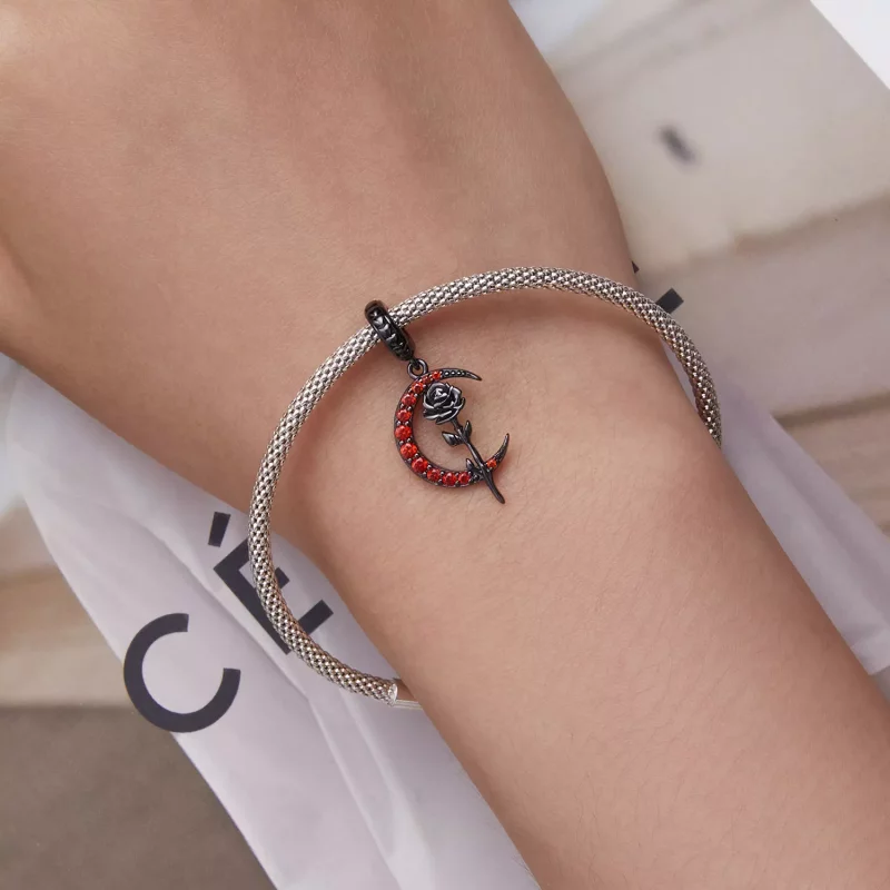 (imagen para) Pendiente de Luna con Rosa al estilo Pandora - SCC2384 - Ver 5