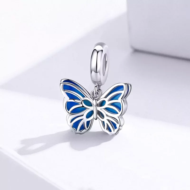 (imagen para) Pendiente de Mariposa de Plata al Estilo Pandora - BSC149 - Ver 2