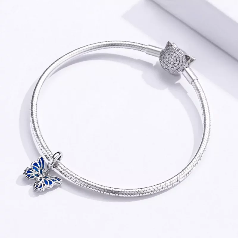 (imagen para) Pendiente de Mariposa de Plata al Estilo Pandora - BSC149 - Ver 3