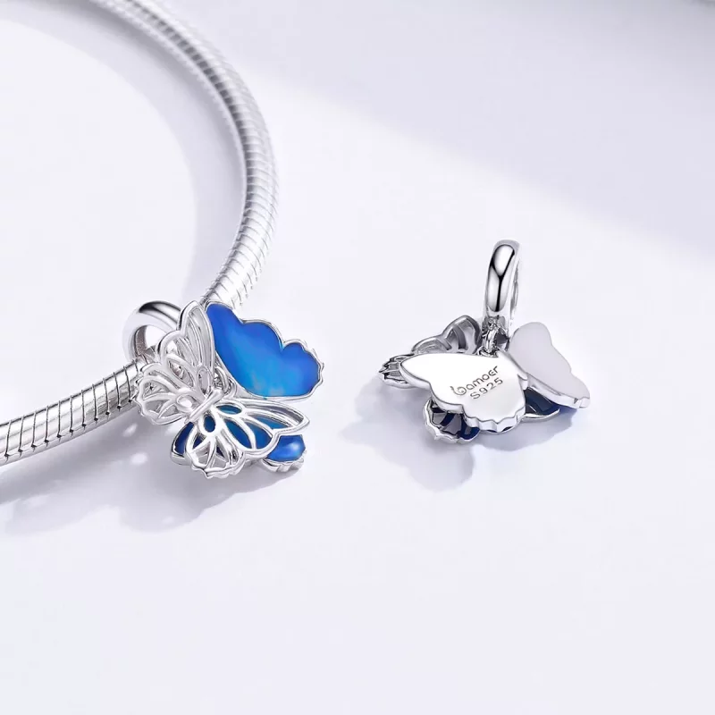 (imagen para) Pendiente de Mariposa de Plata al Estilo Pandora - BSC149 - Ver 4