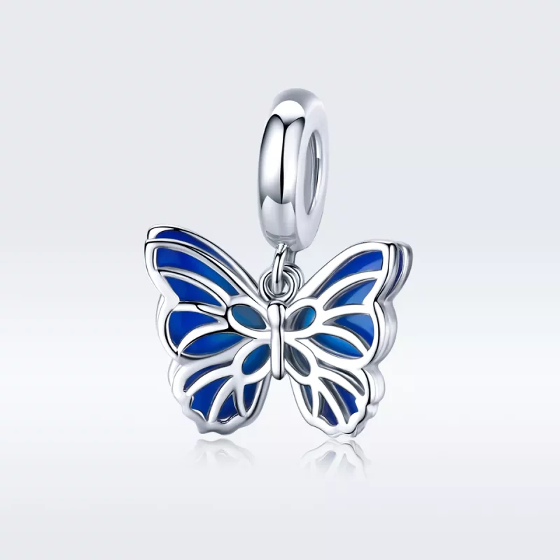 (imagen para) Pendiente de Mariposa de Plata al Estilo Pandora - BSC149 - Ver 5