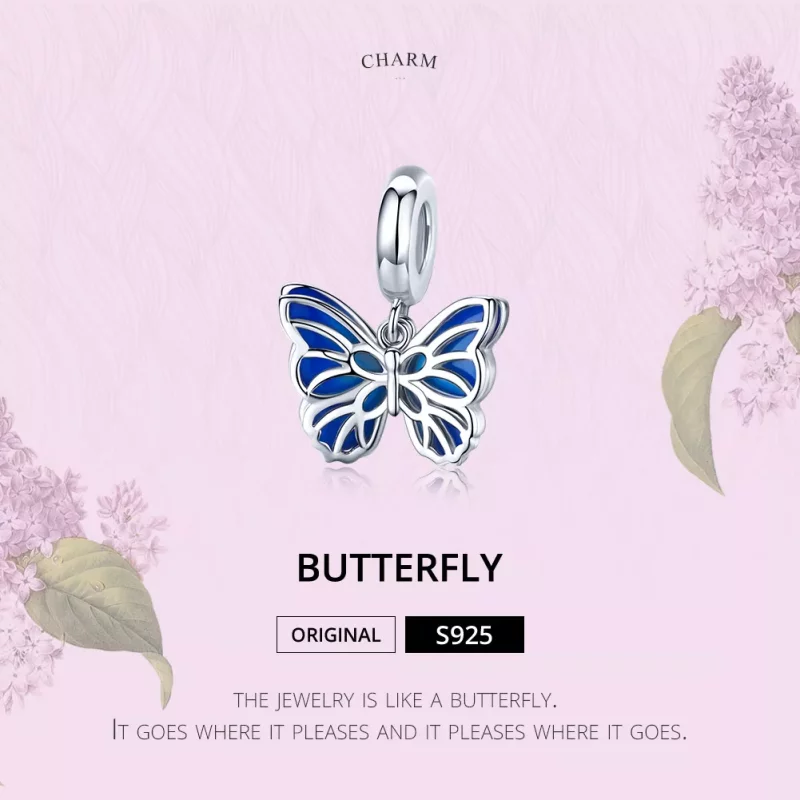 (imagen para) Pendiente de Mariposa de Plata al Estilo Pandora - BSC149 - Ver 6