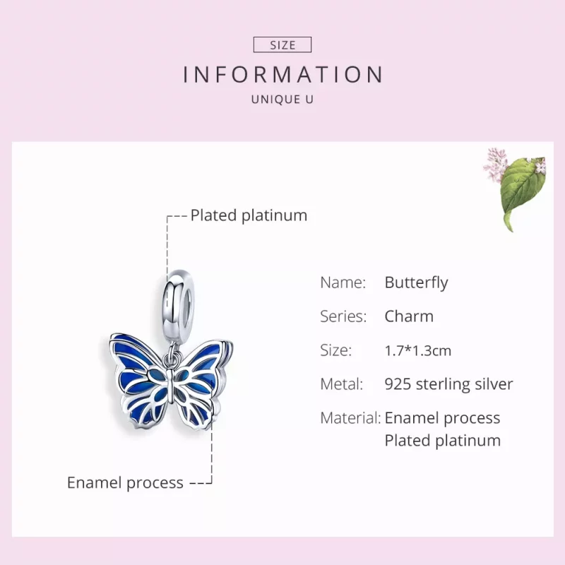 (imagen para) Pendiente de Mariposa de Plata al Estilo Pandora - BSC149 - Ver 7