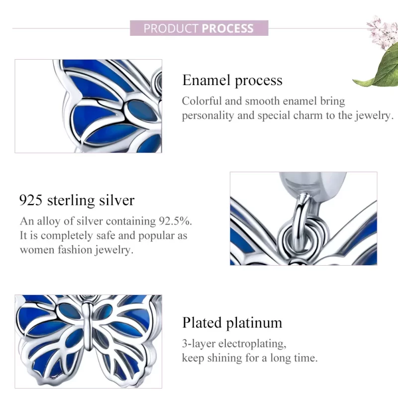 (imagen para) Pendiente de Mariposa de Plata al Estilo Pandora - BSC149 - Ver 8