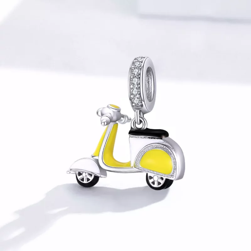 (imagen para) Pendiente de motocicleta plateada estilo Pandora - BSC136 - Ver 2