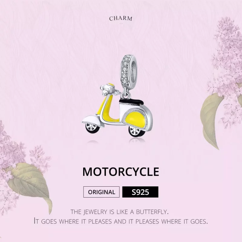 (imagen para) Pendiente de motocicleta plateada estilo Pandora - BSC136 - Ver 6