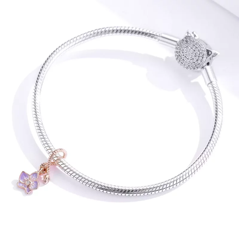 (imagen para) Pendiente de Orquídea de Oro Rosa con Estilo Pandora - BSC287 - Ver 2