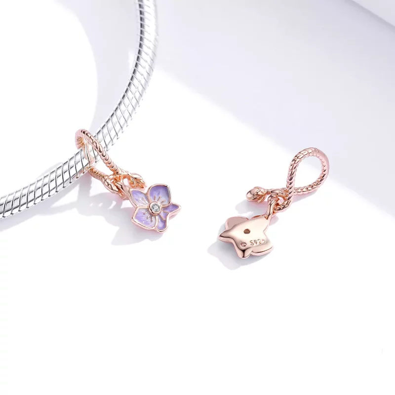 (imagen para) Pendiente de Orquídea de Oro Rosa con Estilo Pandora - BSC287 - Ver 3