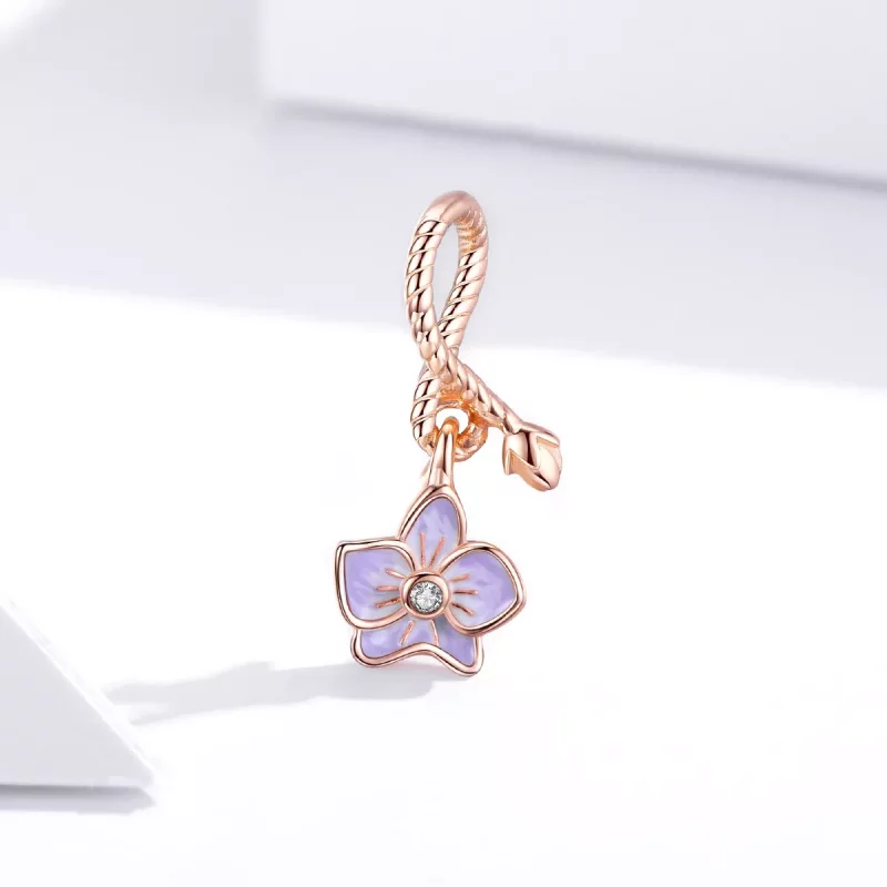 (imagen para) Pendiente de Orquídea de Oro Rosa con Estilo Pandora - BSC287 - Ver 4