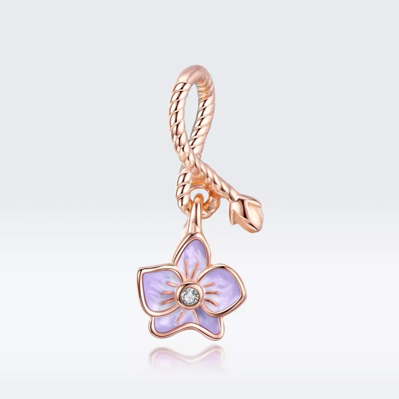 (imagen para) Pendiente de Orquídea de Oro Rosa con Estilo Pandora - BSC287 - Ver 5