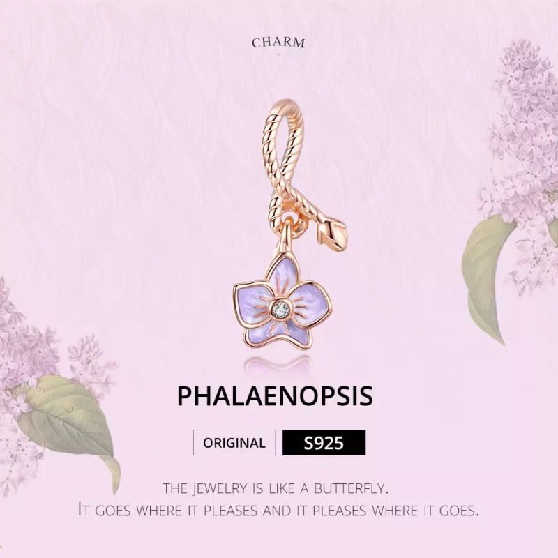 (imagen para) Pendiente de Orquídea de Oro Rosa con Estilo Pandora - BSC287 - Ver 6