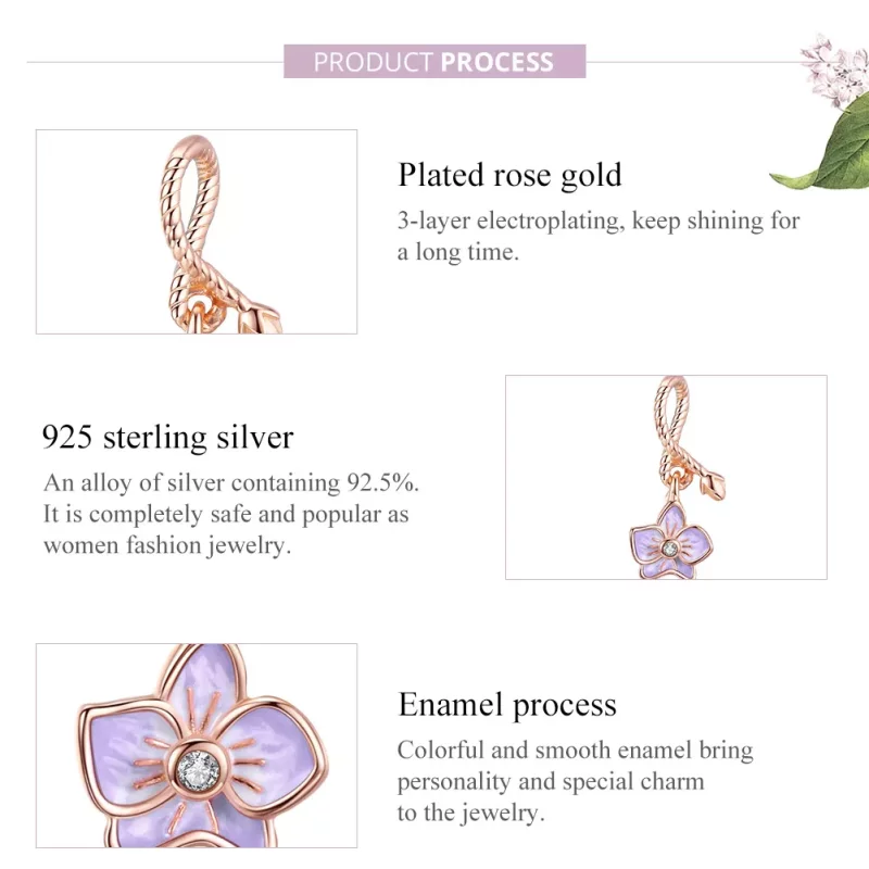 (imagen para) Pendiente de Orquídea de Oro Rosa con Estilo Pandora - BSC287 - Ver 8