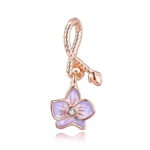 (imagen para) Pendiente de Orquídea de Oro Rosa con Estilo Pandora - BSC287