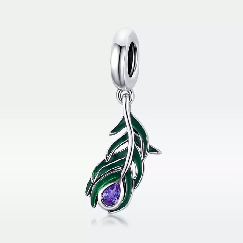(imagen para) Pendiente de Plata con Colgante de Pluma de Pavo Real Estilo Pandora - SCC1704 - Ver 5