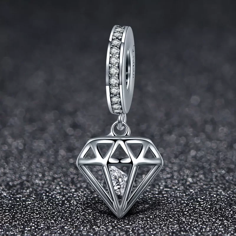 (imagen para) Pendiente de plata con diamante colgante estilo Pandora - SCC186 - Ver 3
