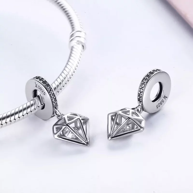(imagen para) Pendiente de plata con diamante colgante estilo Pandora - SCC186 - Ver 6