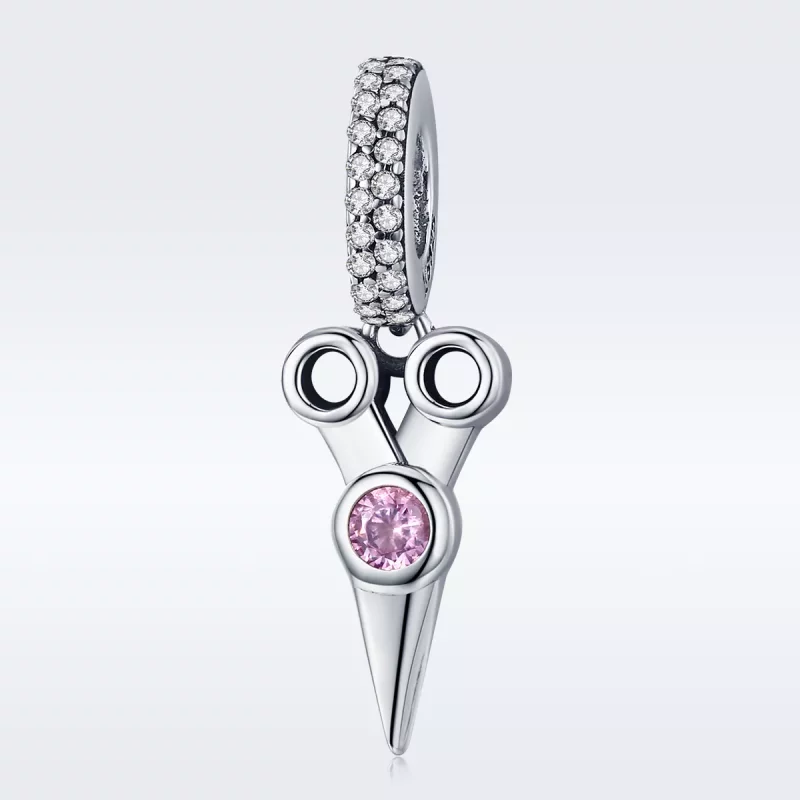 (imagen para) Pendiente de plata con estilo Pandora en forma de pequeñas tijeras de peluquero - Ver 2