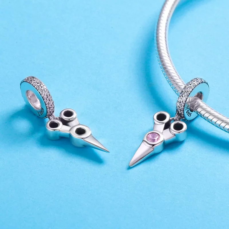 (imagen para) Pendiente de plata con estilo Pandora en forma de pequeñas tijeras de peluquero - Ver 5