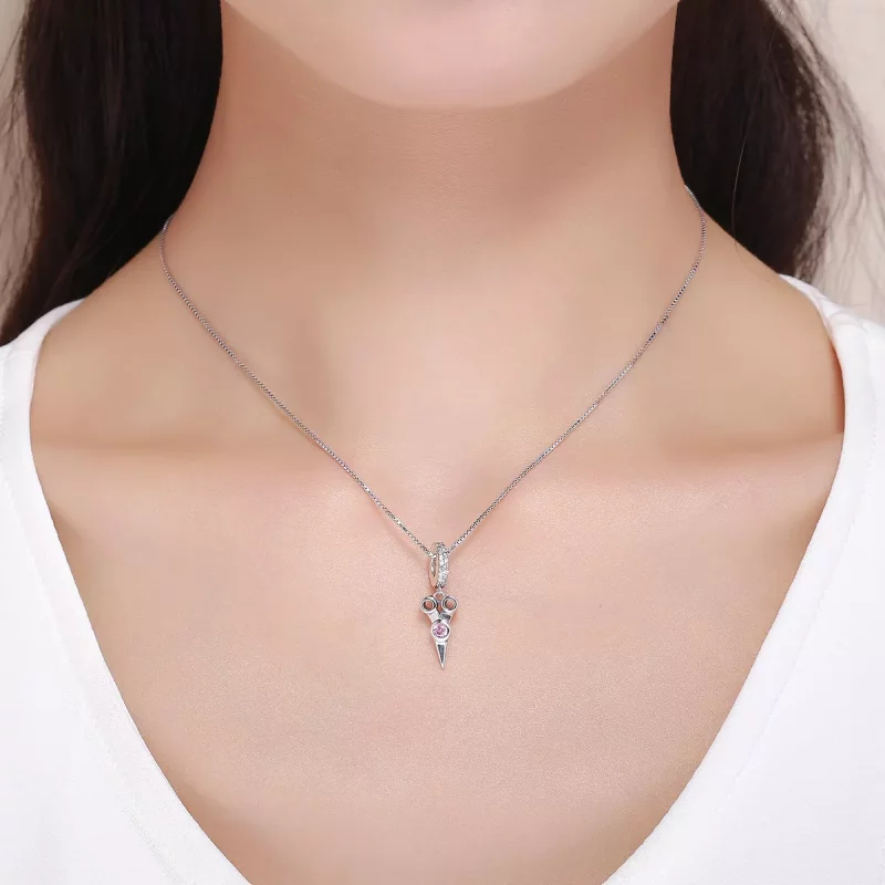 (imagen para) Pendiente de plata con estilo Pandora en forma de pequeñas tijeras de peluquero - Ver 6