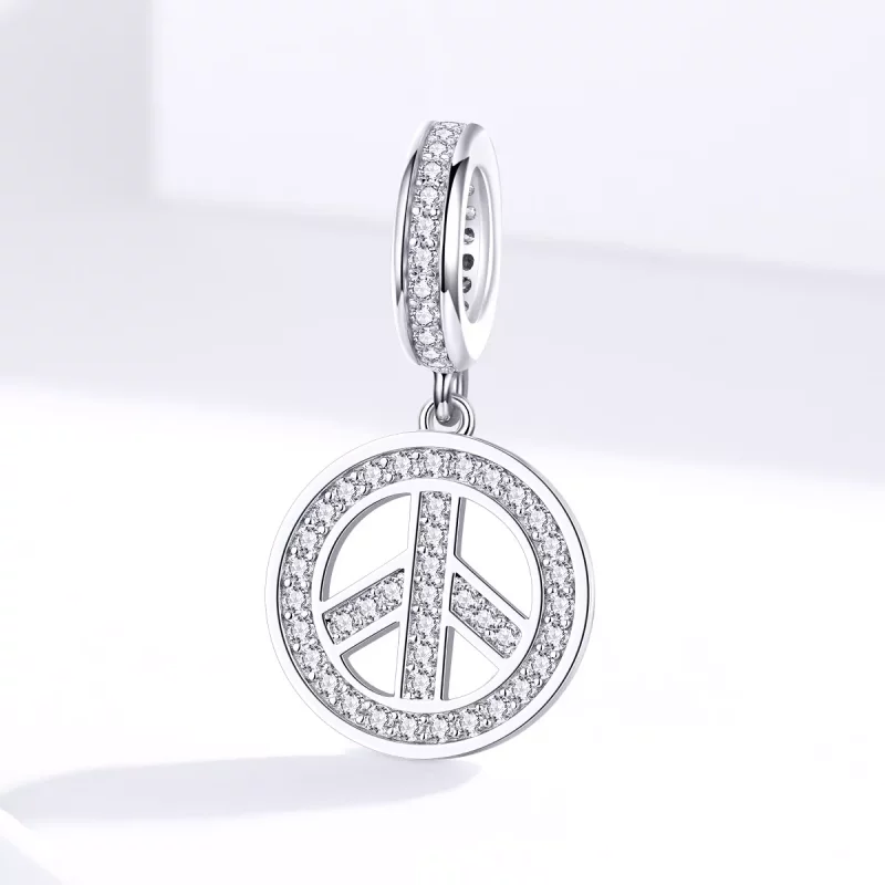 (imagen para) Pendiente de Plata Estilo Pandora Anti-Guerra - SCC1367 - Ver 3