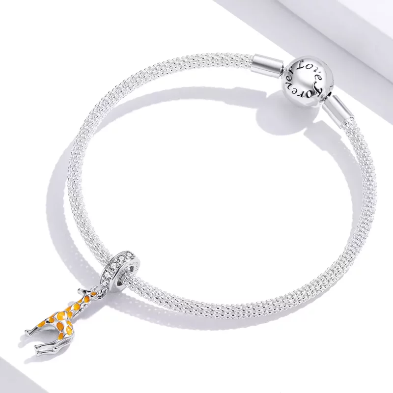 (imagen para) Pendiente de plata estilo Pandora con colgante de jirafa - BSC258 - Ver 3