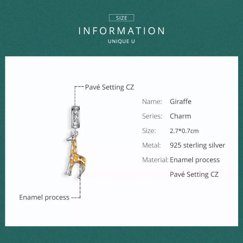(imagen para) Pendiente de plata estilo Pandora con colgante de jirafa - BSC258 - Ver 6