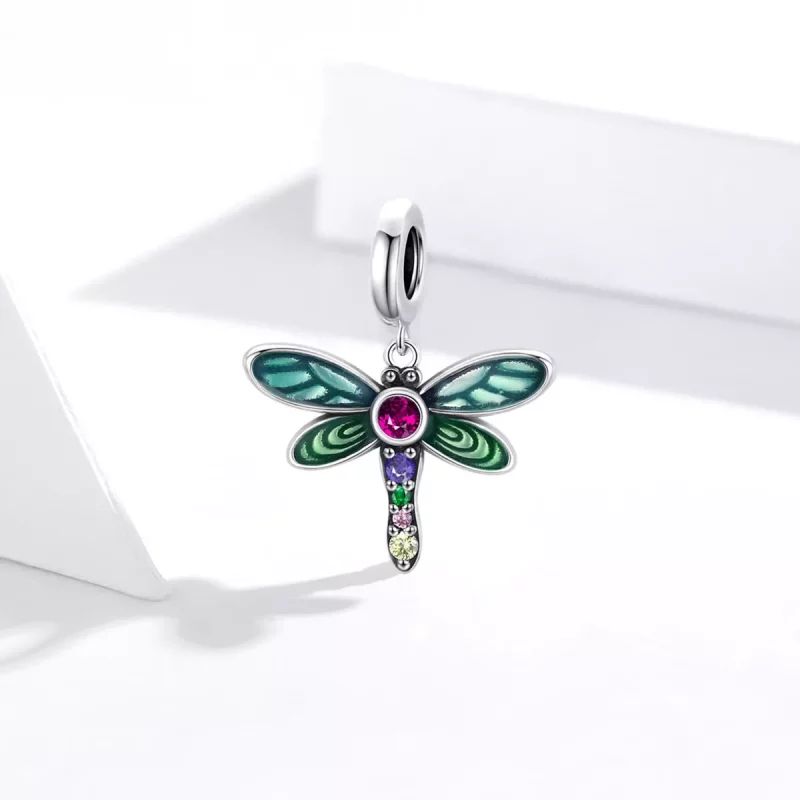 (imagen para) Pendiente de plata estilo Pandora con colgante de libélula brillante - SCC1706 - Ver 2
