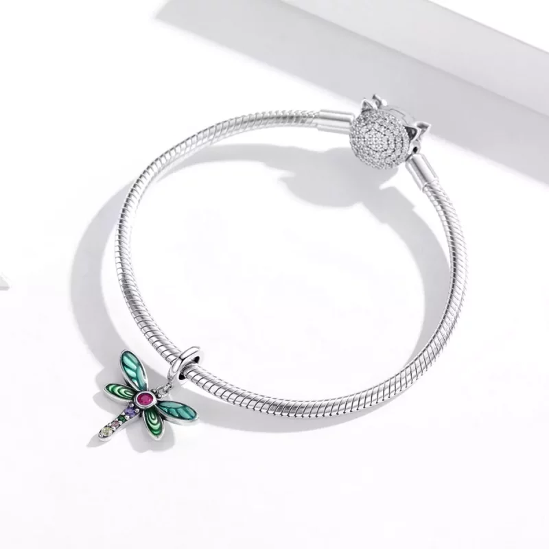 (imagen para) Pendiente de plata estilo Pandora con colgante de libélula brillante - SCC1706 - Ver 3