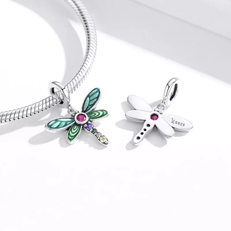(imagen para) Pendiente de plata estilo Pandora con colgante de libélula brillante - SCC1706 - Ver 4