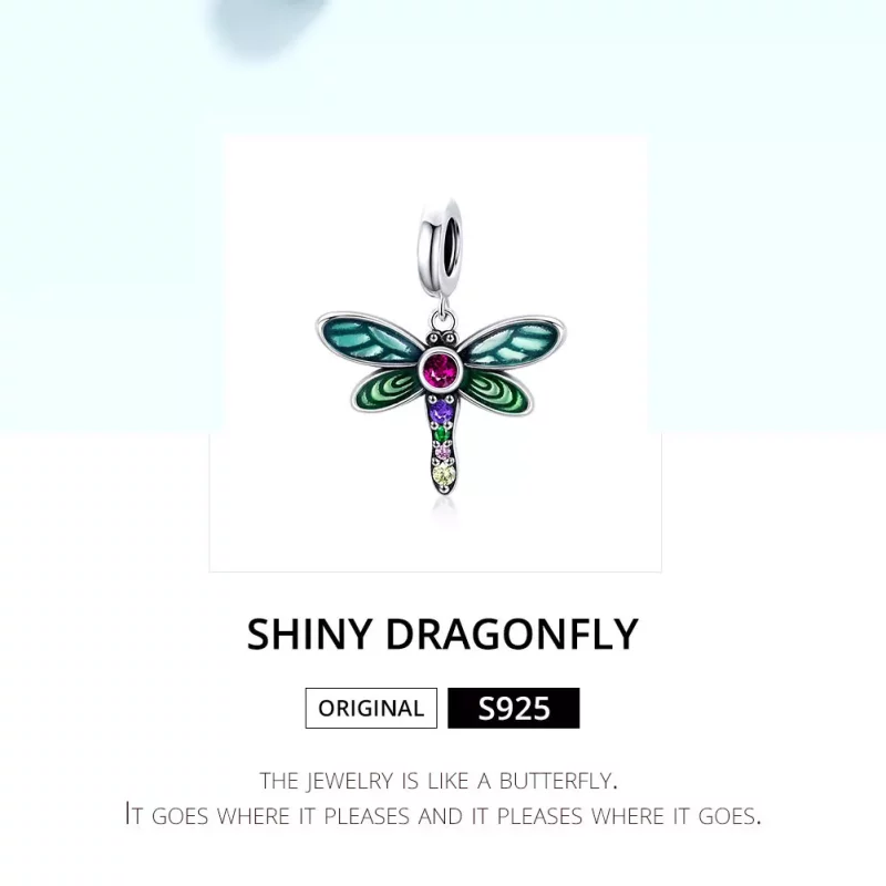 (imagen para) Pendiente de plata estilo Pandora con colgante de libélula brillante - SCC1706 - Ver 6
