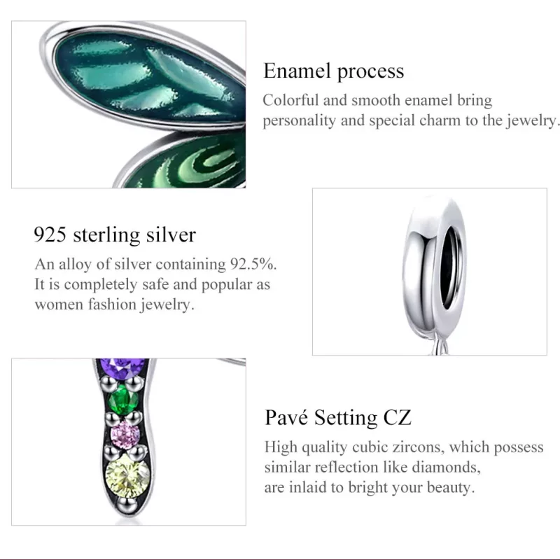 (imagen para) Pendiente de plata estilo Pandora con colgante de libélula brillante - SCC1706 - Ver 7