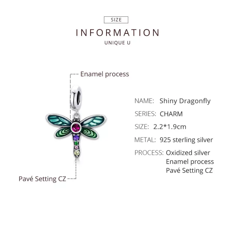 (imagen para) Pendiente de plata estilo Pandora con colgante de libélula brillante - SCC1706 - Ver 8
