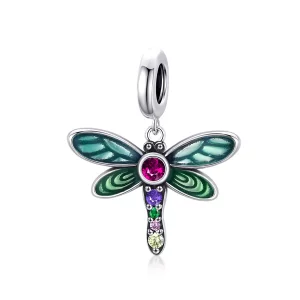 (imagen para) Pendiente de plata estilo Pandora con colgante de libélula brillante - SCC1706