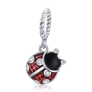 (imagen para) Pendiente de plata estilo Pandora con colgante de mariquita de seis estrellas - SCC1874