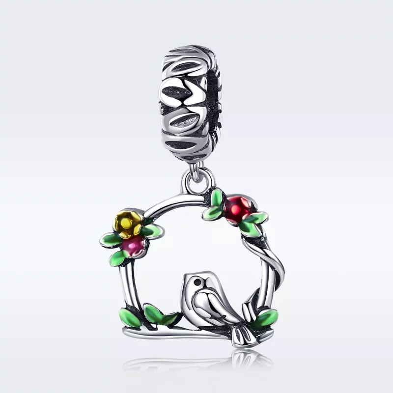 (imagen para) Pendiente de plata estilo Pandora con colgante de pájaro de primavera - SCC645 - Ver 2
