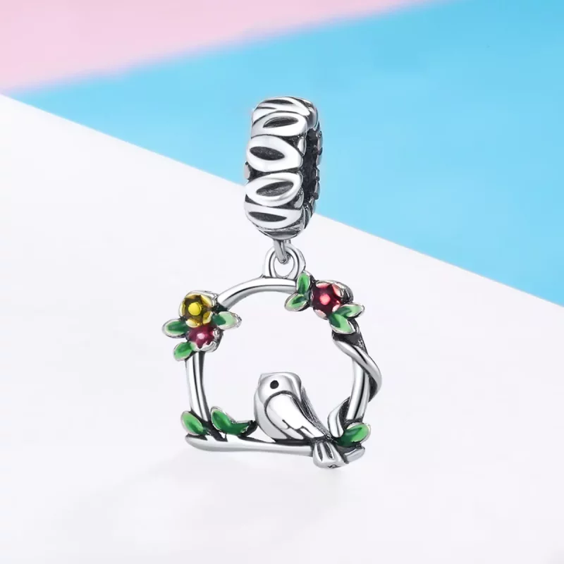 (imagen para) Pendiente de plata estilo Pandora con colgante de pájaro de primavera - SCC645 - Ver 3