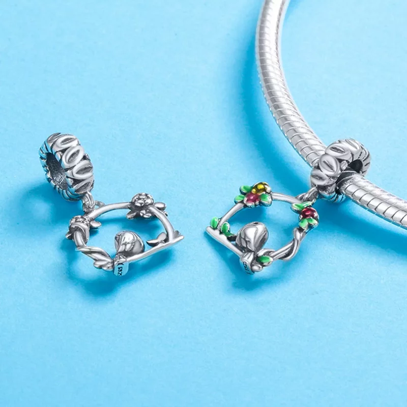 (imagen para) Pendiente de plata estilo Pandora con colgante de pájaro de primavera - SCC645 - Ver 4