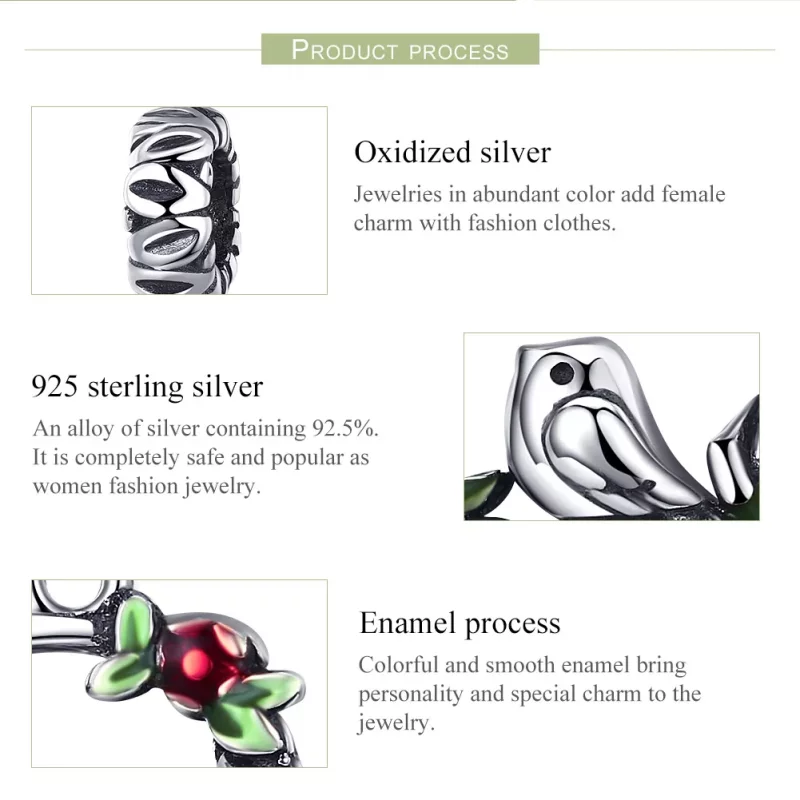 (imagen para) Pendiente de plata estilo Pandora con colgante de pájaro de primavera - SCC645 - Ver 6