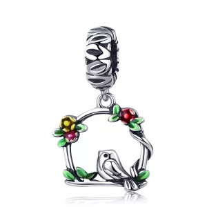 (imagen para) Pendiente de plata estilo Pandora con colgante de pájaro de primavera - SCC645