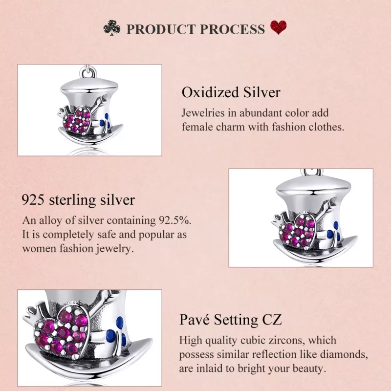 (imagen para) Pendiente de Sombrero Mágico de Plata Estilo Pandora - SCC1441 - Ver 8