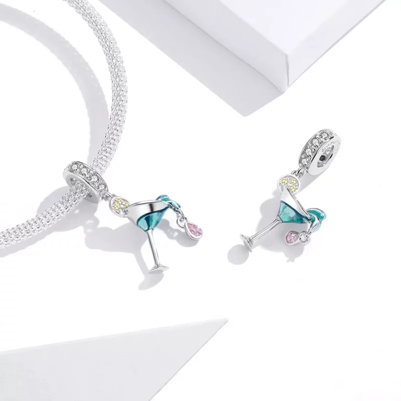 (imagen para) Pendiente de verano estilo Pandora en plata con colgante de cóctel - BSC262 - Ver 4