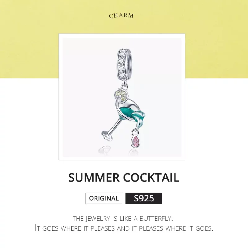 (imagen para) Pendiente de verano estilo Pandora en plata con colgante de cóctel - BSC262 - Ver 6