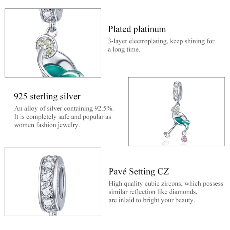 (imagen para) Pendiente de verano estilo Pandora en plata con colgante de cóctel - BSC262 - Ver 7
