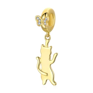Pendiente estilo Pandora con colgante de gato bailarín - SCC2050 (imagen para) Pendiente estilo Pandora con colgante de gato bailarín - SCC2050