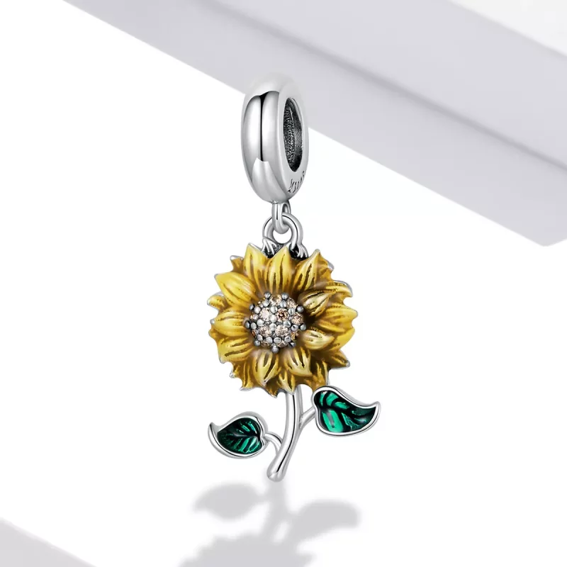 (imagen para) Pendiente estilo Pandora con colgante de girasol - SCC2079 - Ver 2
