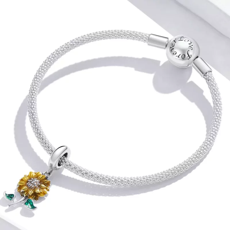 (imagen para) Pendiente estilo Pandora con colgante de girasol - SCC2079 - Ver 3