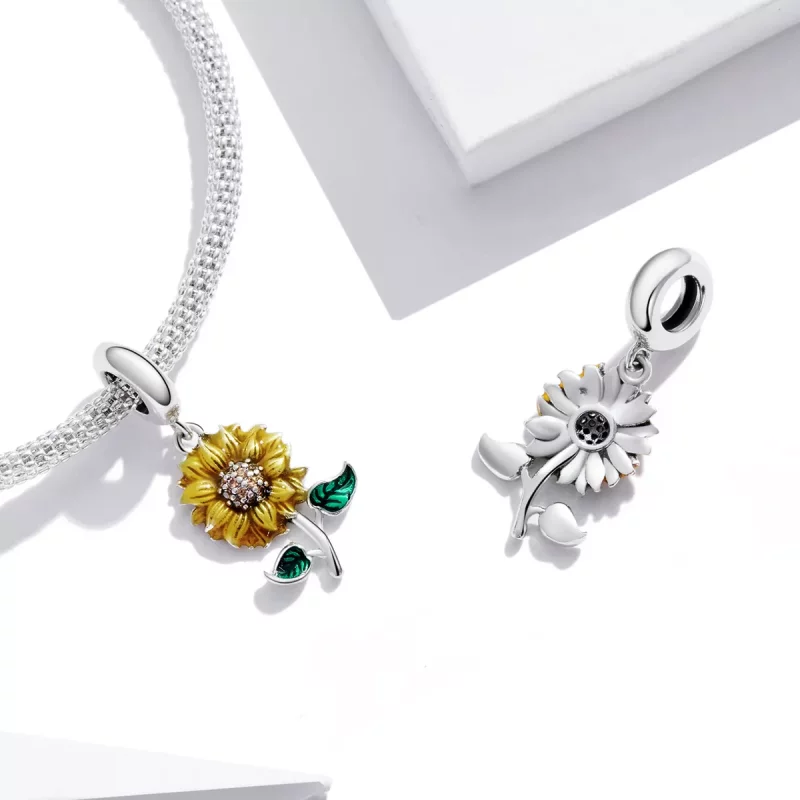 (imagen para) Pendiente estilo Pandora con colgante de girasol - SCC2079 - Ver 4